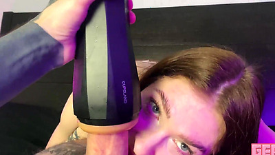 Hot stepsister sucked dick while watching a movie and got a huge facial