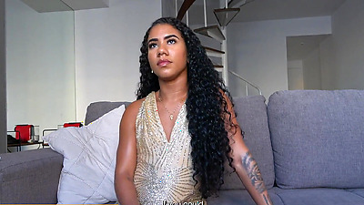 Big booty Brazilian with sexy tan lines mounts a huge white penis after dancing