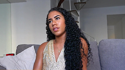 Big booty Brazilian with sexy tan lines mounts a huge white penis after dancing