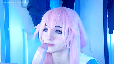 honry yandere chick gives rough blowjob, bounces her big arse in reverse cowgirl, multiple cum on butt