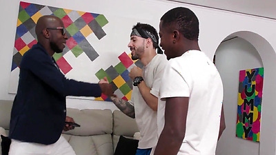 Sweet teen Mell Blanco plays with 3 big cocks then enjoys some intense DP