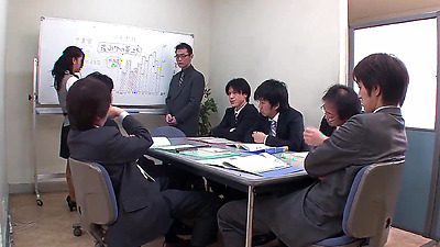 Slim Asian Teen with Big natural  Tits seduce to Blowbang Bukkake at Office in uncensored JAV Porn