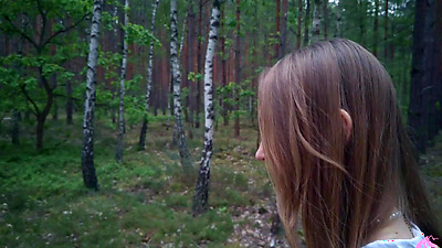 Powerful cumshot all over the face of a sexy nymphomaniac in the forest (part 2)