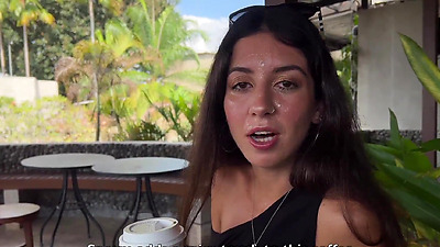 Blowjob in a Public Toilet Starbucks and Cumwalk - She drinks coffee with cum on face among people