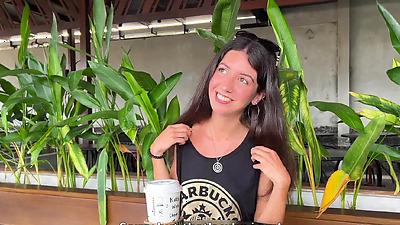 Blowjob in a Public Toilet Starbucks and Cumwalk - She drinks coffee with cum on face among people