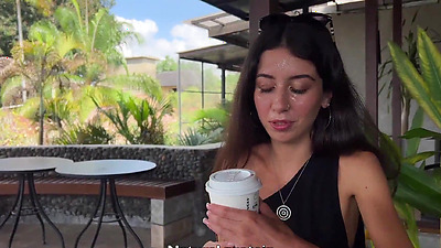 Blowjob in a Public Toilet Starbucks and Cumwalk - She drinks coffee with cum on face among people