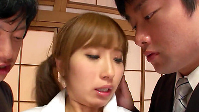 Traditional Japanese Teen seduce to uncensored MMF 3Way Sex by two Boys with Facial and Creampie