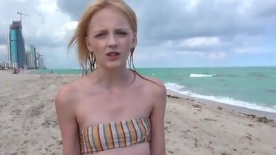 Hot spinner babe Kate Bloom asks a stranger for a ride home then rides his dick in her bald pussy in repayment