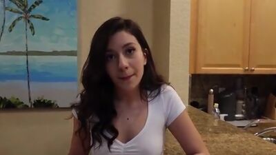 Messy coed Natalie Brooks makes her roommate happy by sucking him off and giving him a stiffie ride in her bare pussy