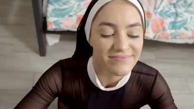 Kenzie Madison is all set for Halloween dressed in a sexy nun costume as she seduces her stepbrother for a pussy romp