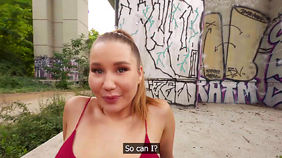 Public Agent - Outdoor amateur POV sex no condom cute blonde college babe sloppy blowjob