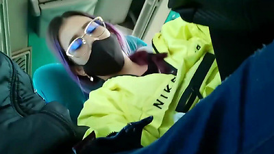 Blowjob and fucking with creampie in public service bus