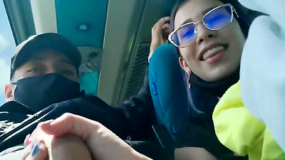 Blowjob and fucking with creampie in public service bus