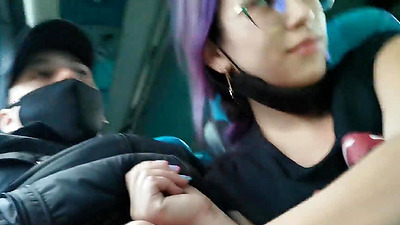 Blowjob and fucking with creampie in public service bus