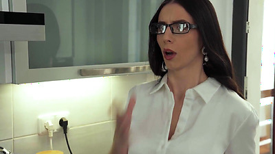 MOMxxx Skinny horny small tits teen loves big penis 3way sex lesson from big tits MILF teacher