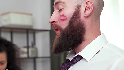 MOMxxx Skinny horny small tits teen loves big penis 3way sex lesson from big tits MILF teacher