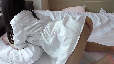 Uncensored. A beautiful half-Japanese, half-Thai chick. Black hair, slender, big breasts, beautiful shaved pussy, creampie sex