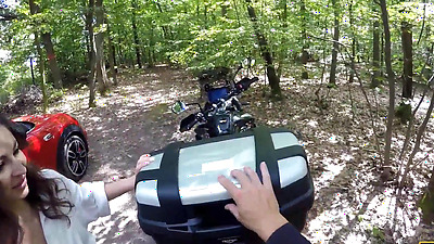 HUNT4K. Pretty brunette loves to ride bikes and huge cocks