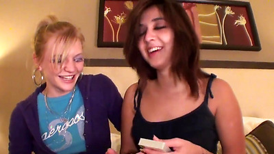 Two Hot Chicks Losing At Game Of Strip Poker