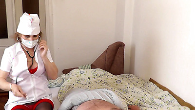 Sex. Porn. Hot nurses. Sexy doctor jerks off dick patient and cumshot. Fetish. Red lingerie. Handjob. In stockings on high heels. Nurse. Masturbates shaft. Fingering