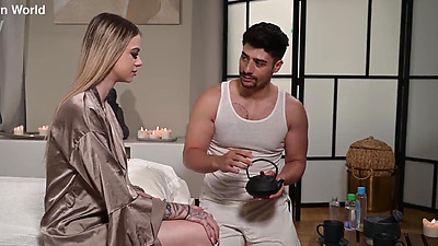 Promiscuous Cutie Sladyen Skaya Tempts Masseuse Into DP 3Some GP3149