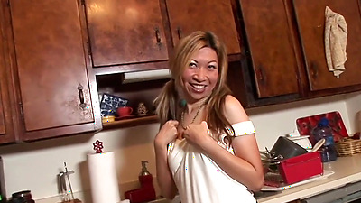 Happily Married Taiwanese Hottie Veronica Diddles Her Tight Cunt In Her Kitchen With A Vibrator