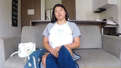 Plumper Asian Latina is titty-fucked after a deep throat blowjob