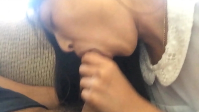 Asian hottie sucks big penis and balls