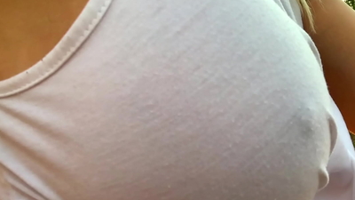 Milf flashing her pussy and tits in public