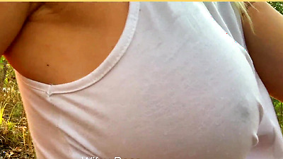 Milf flashing her pussy and tits in public