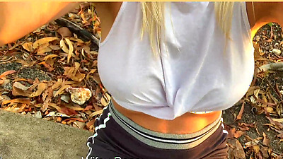 Milf flashing her pussy and tits in public