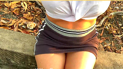 Milf flashing her pussy and tits in public