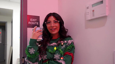 My slutty coworker sucked my penis at the office Christmas party - Cami Strella