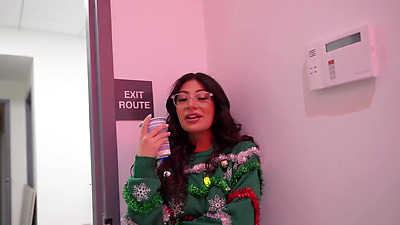 My slutty coworker sucked my penis at the office Christmas party - Cami Strella