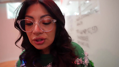 My slutty coworker sucked my penis at the office Christmas party - Cami Strella