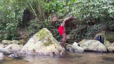 Horny colombian milf shows me her big tits outdoors and we fuck inside the river