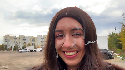 Guy helped me with Car and I fuck him in gratitude and get Huge Cum on my face CUMWALK