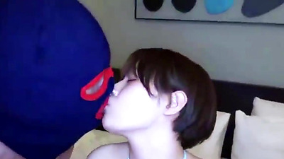 Uncensored, Japanese hottie. 19-year-old black-haired hottie, 3P blowjob, pussy caressing