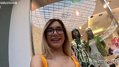 Megan Wetting Jeans in the Shopping Mall