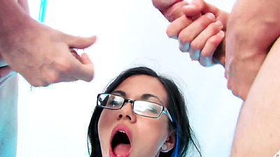 Tiny Asian Girl Gets Sprayed By 4 Big Cocks In a Wild Bukkake