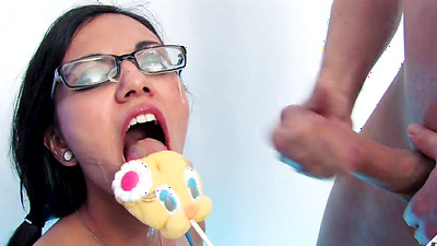 Tiny Asian Girl Gets Sprayed By 4 Big Cocks In a Wild Bukkake