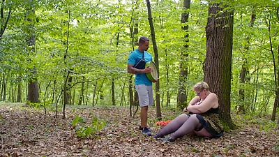 MATURE4K. Kinky mature giantess Diana loves pet play in stockings with 2 strangers in public