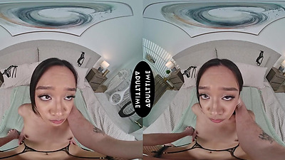 UP CLOSE VR - POV Hot Girl Jade Kimiko Struggles Taking Your MASSIVE Shaft! SHAKING ORGASM CUMSHOT - Petite Deepthroat