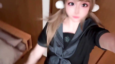 The uniform cutie's abalone is plump and the pink labia is filled with semen