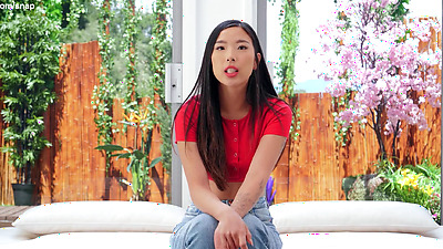 Hot Asian chick who says she is geeky sure seems freaky once she is convinced to fuck for a job