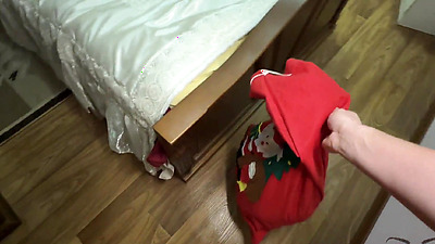 Christmas alone with StepMom part 2. Fucking my Step Mom in Grinch panties doggy style on the bed. Creampie in pussy.