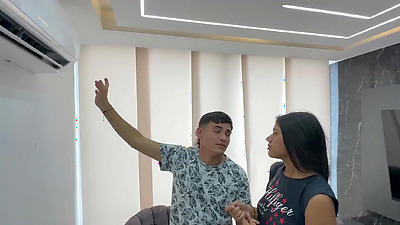 I charge my shy stepsister with a nice fuck for fixing the air in her house