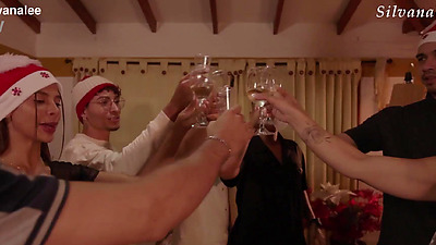 Cap 1/3 Horny stepmom Silvana Lee fucks stepson and neighbor at family Christmas dinner