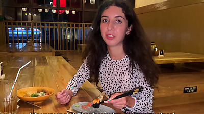 I cum on a chick's face in Public Sushi Bar and she eats rolls with Cum on her face - Cumwalk