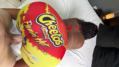 White Guy Gets To Fuck a Big Arse Black Chick Through a Hole in Her Tight Yoga Pants